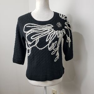 Anthropology field and flower sweater 3/4 sleeve xs floral embroidery